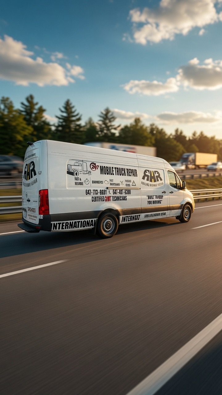 Mobile truck repair van on GTA highway